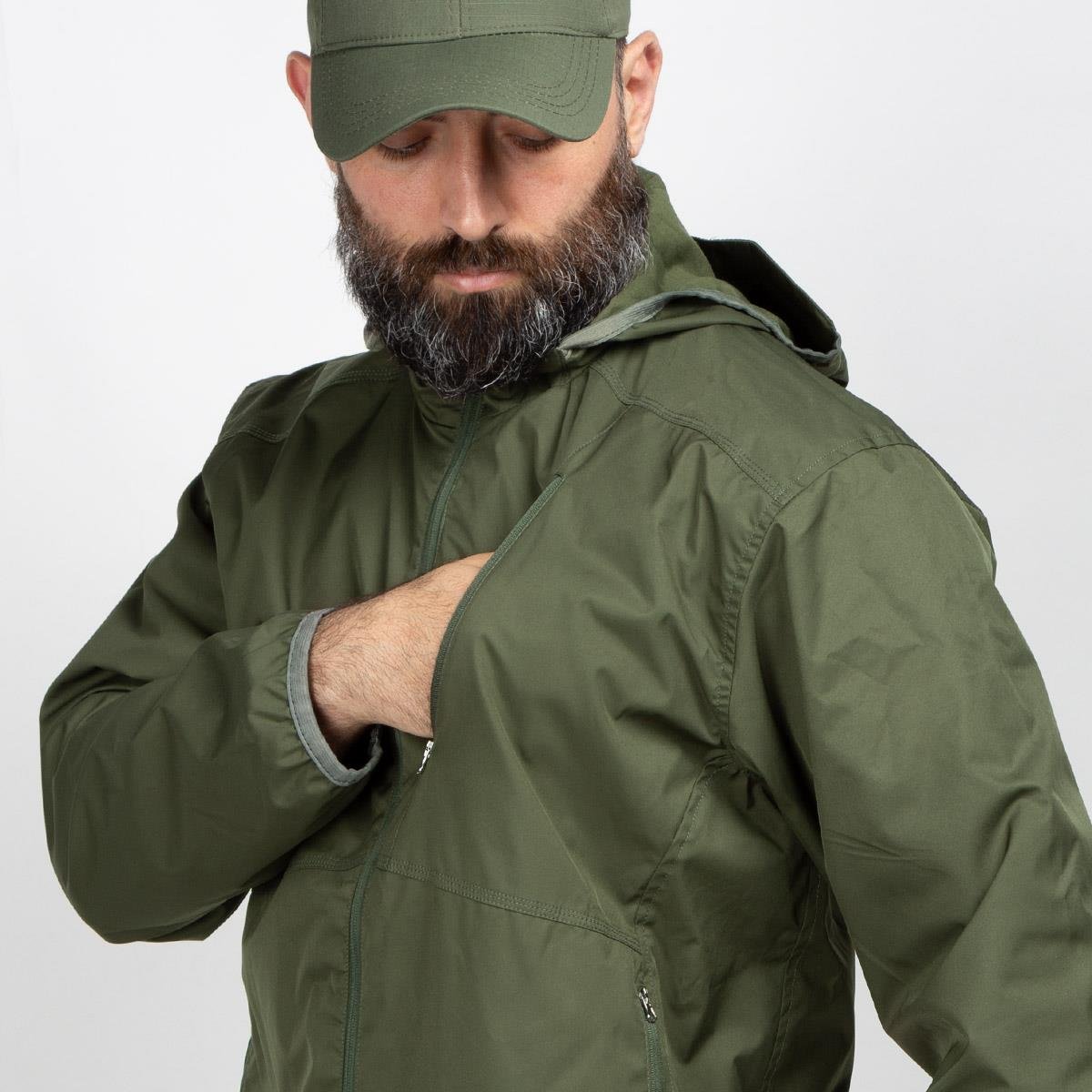 Erkek Kapüşonlu Outdoor Rüzgarlık Haki