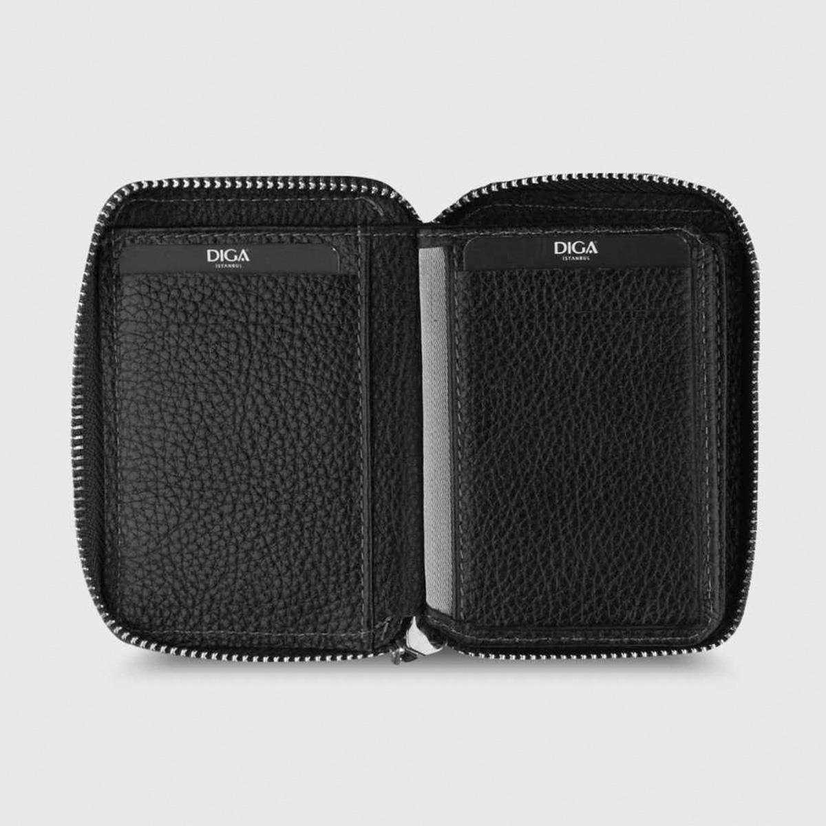 Hakiki Deri Fermuarlı Erkek Cüzdanı Siyah