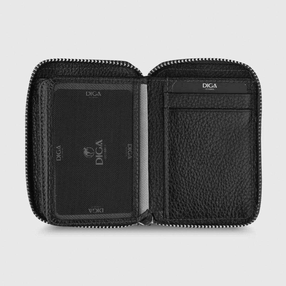 Hakiki Deri Fermuarlı Erkek Cüzdanı Siyah