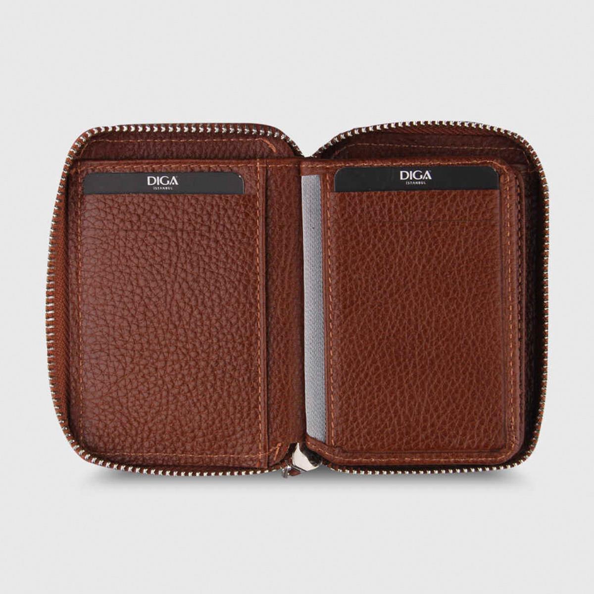 Hakiki Deri Fermuarlı Mini Rozetli Jandarma Genel Komutanlığı Cüzdanı Taba