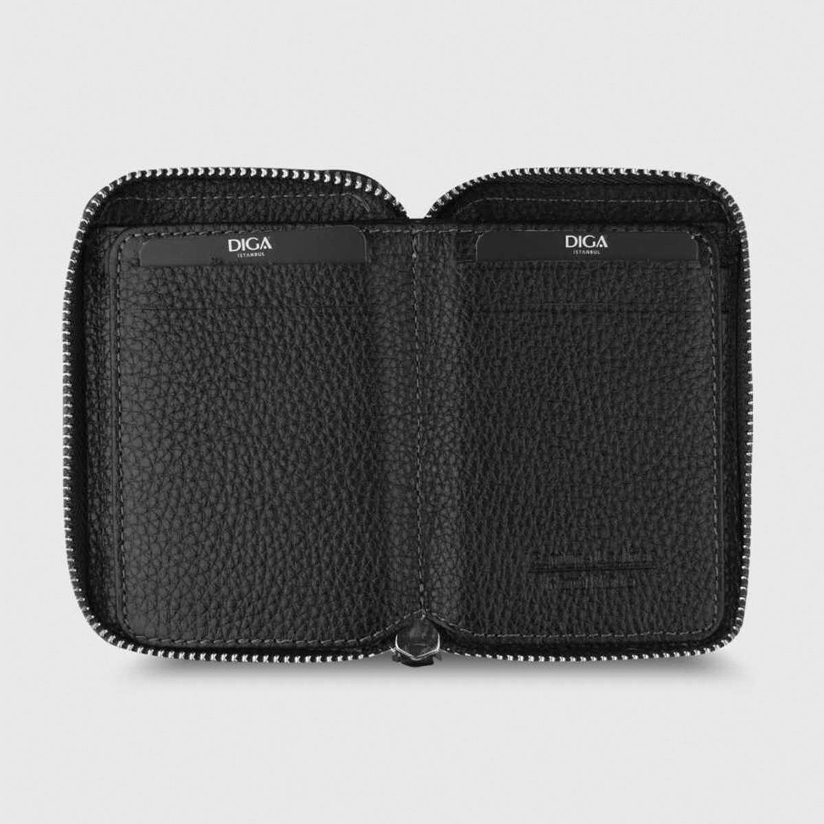 Hakiki Deri Fermuarlı Mini Rozetli Polis Cüzdanı Siyah