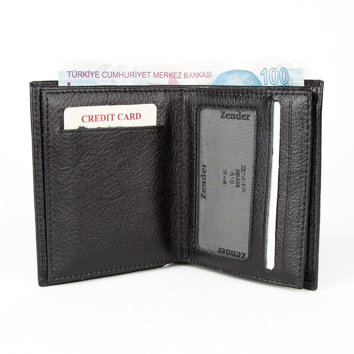 Hakiki Deri Fonksiyonel Model Mini Rozetli Jandarma Cüzdanı Siyah