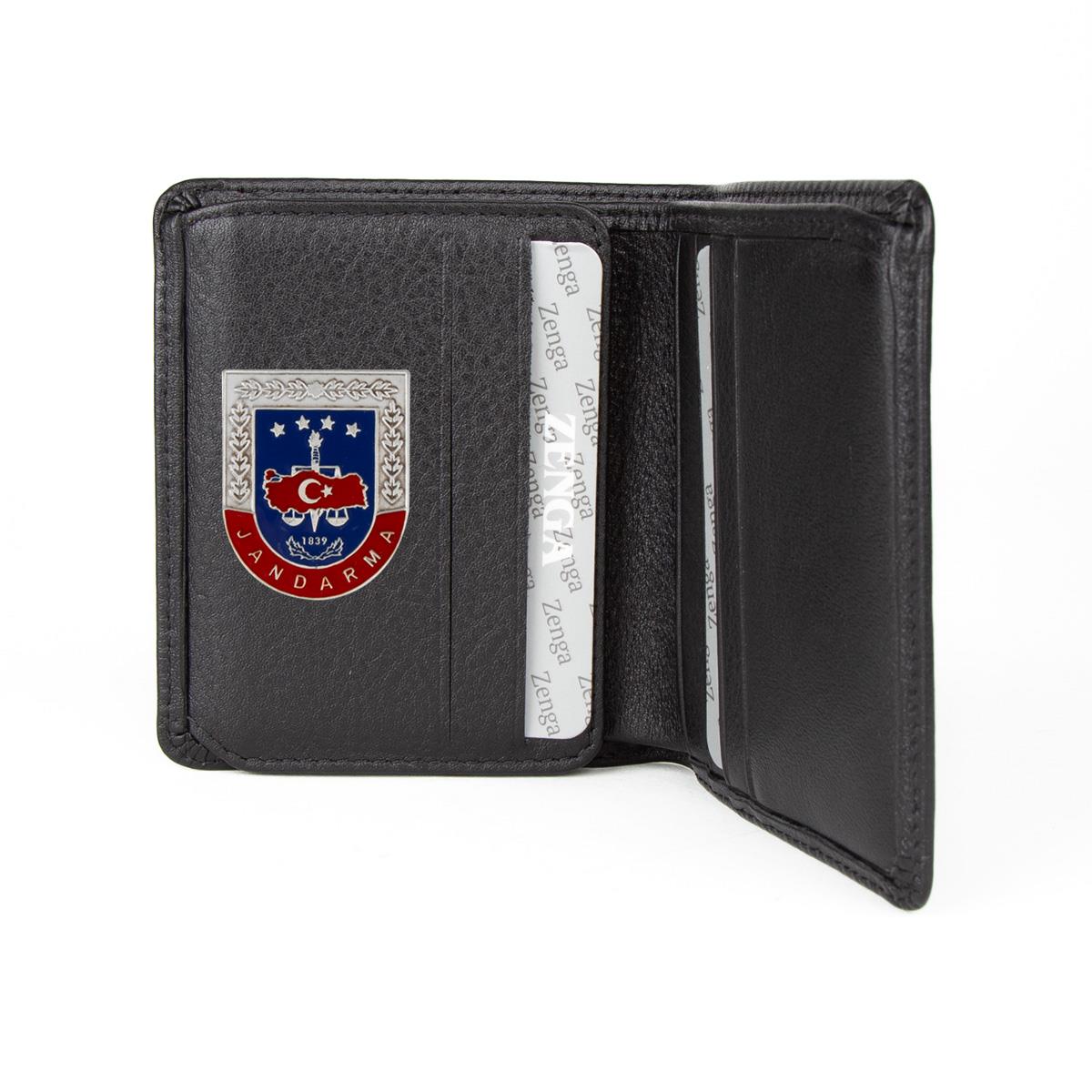 Hakiki Deri Klasik Model Mini Rozetli Jandarma Cüzdanı Siyah