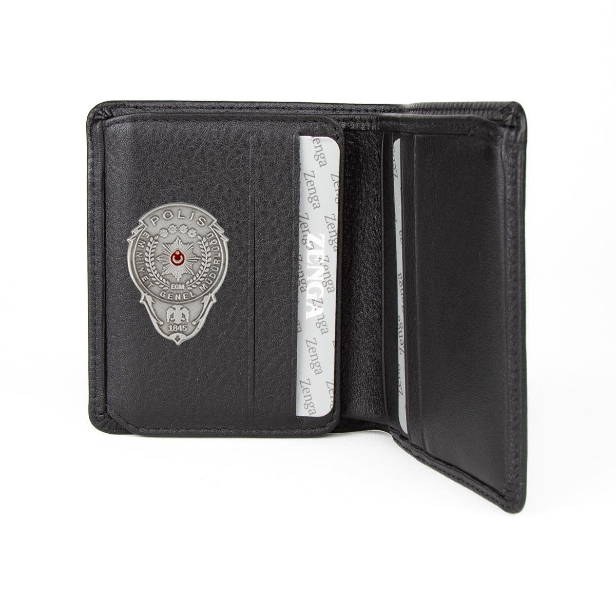 Hakiki Deri Klasik Model Rozetli Polis Cüzdanı Siyah