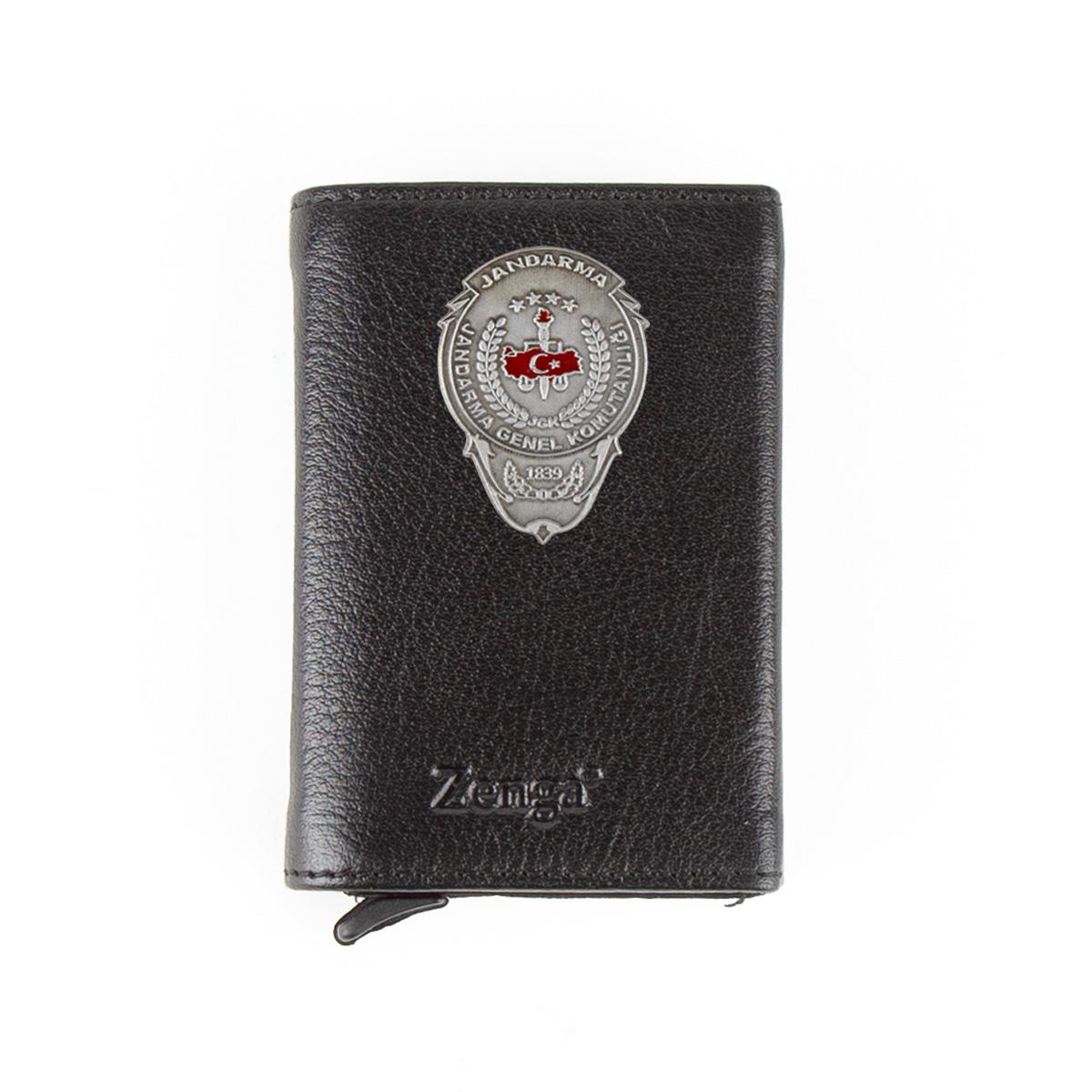 Hakiki Deri Otomatik Mekanizmalı Mini Rozetli Jandarma Genel Komutanlığı Kartlık Siyah