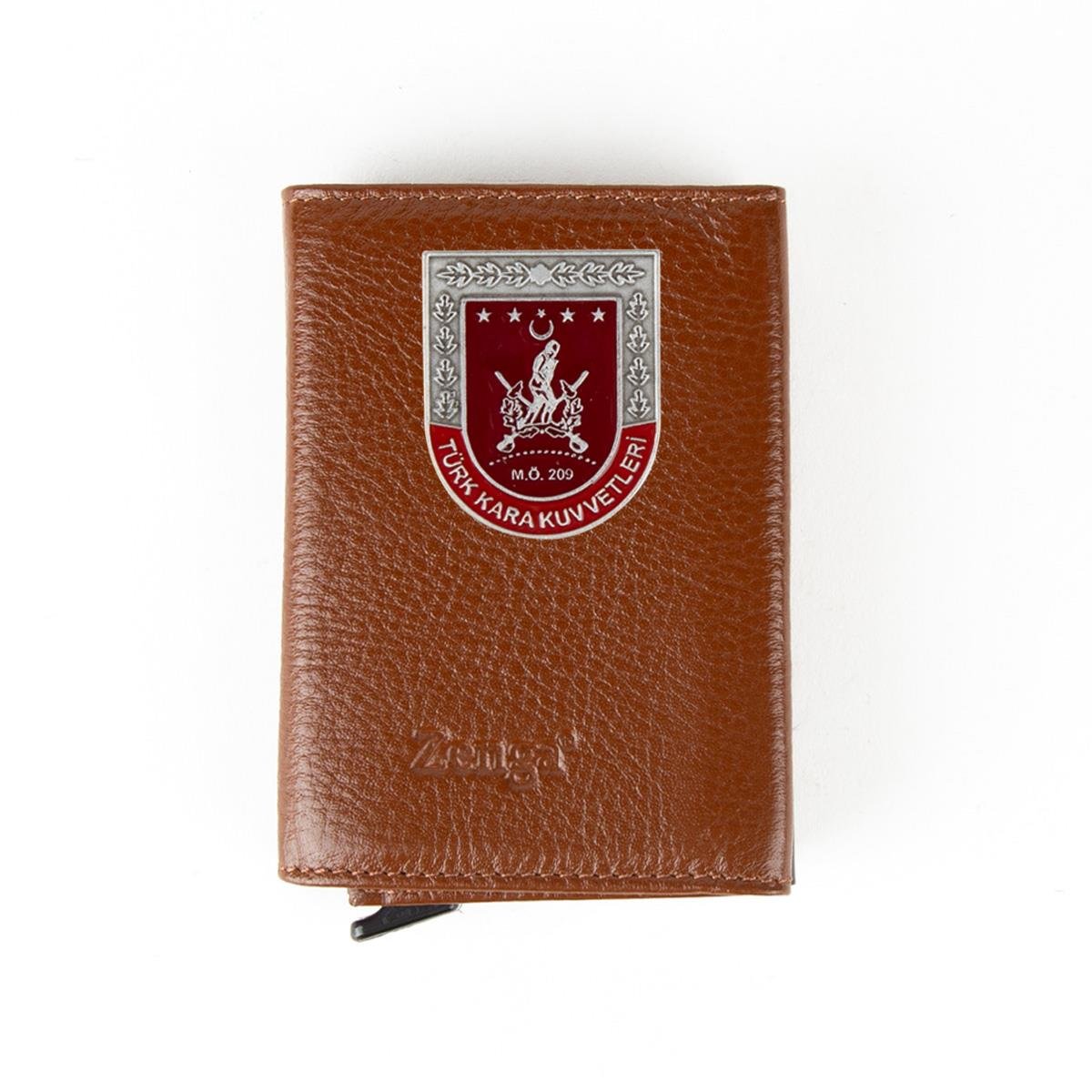 Hakiki Deri Otomatik Mekanizmalı Mini Rozetli Türk Kara Kuvvetleri Kartlık Taba
