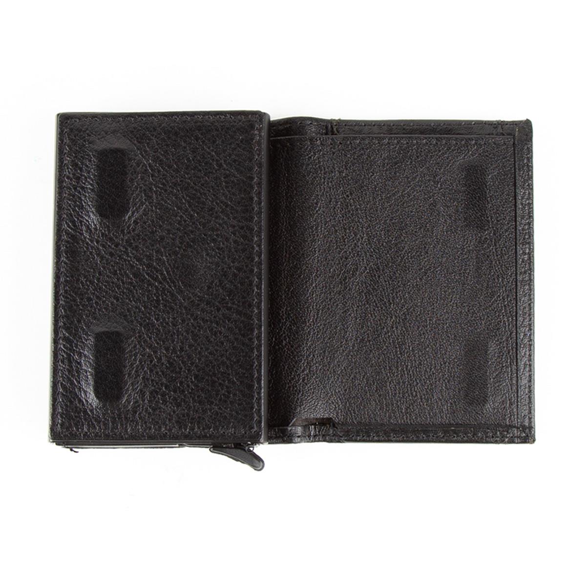 Hakiki Deri Otomatik Mekanizmalı Mini Rozetli Polis Kartlık Siyah