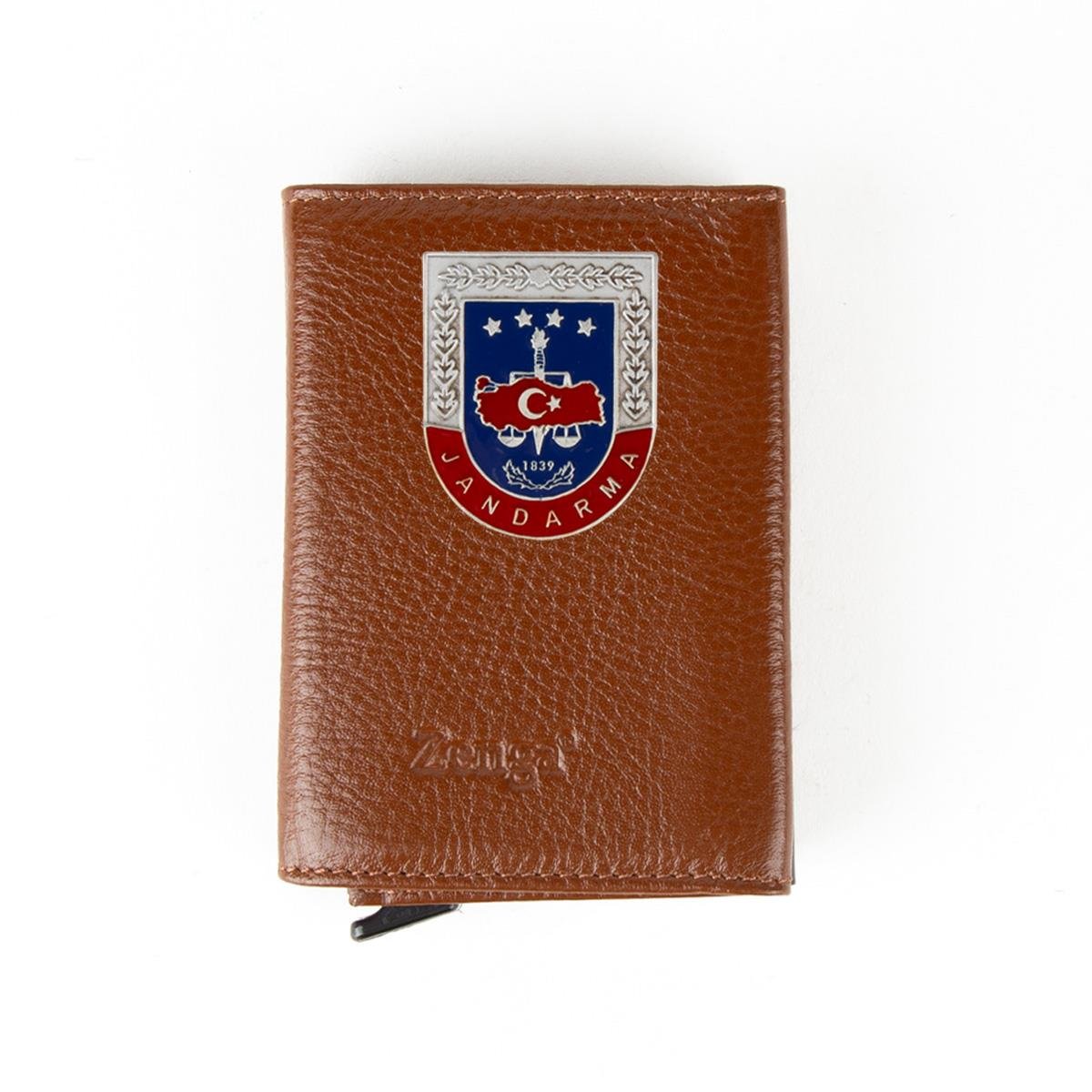 Hakiki Deri Otomatik Mekanizmalı Mini Rozetli Jandarma Kartlık Taba