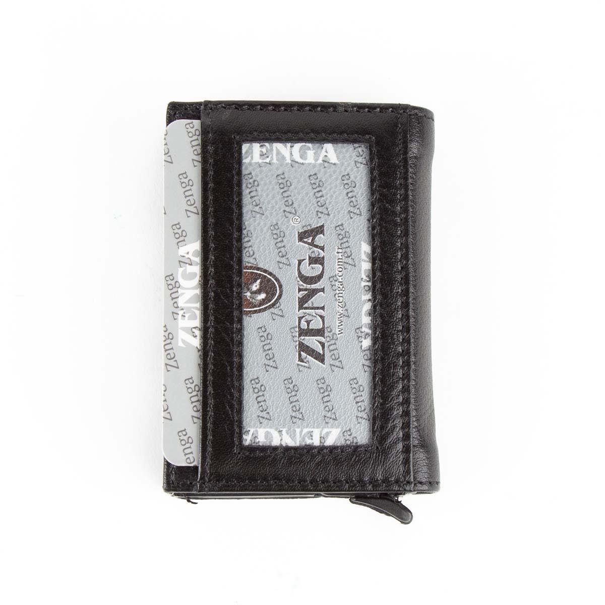 Hakiki Deri Otomatik Mekanizmalı Mini Kartlık Siyah