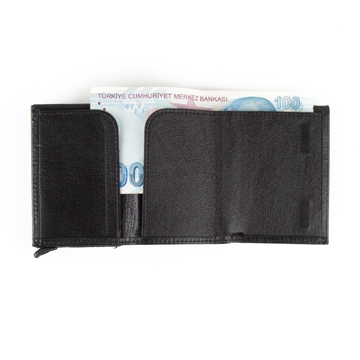 Hakiki Deri Otomatik Mekanizmalı Mini Rozetli Uzman Çavuş Kartlık Siyah