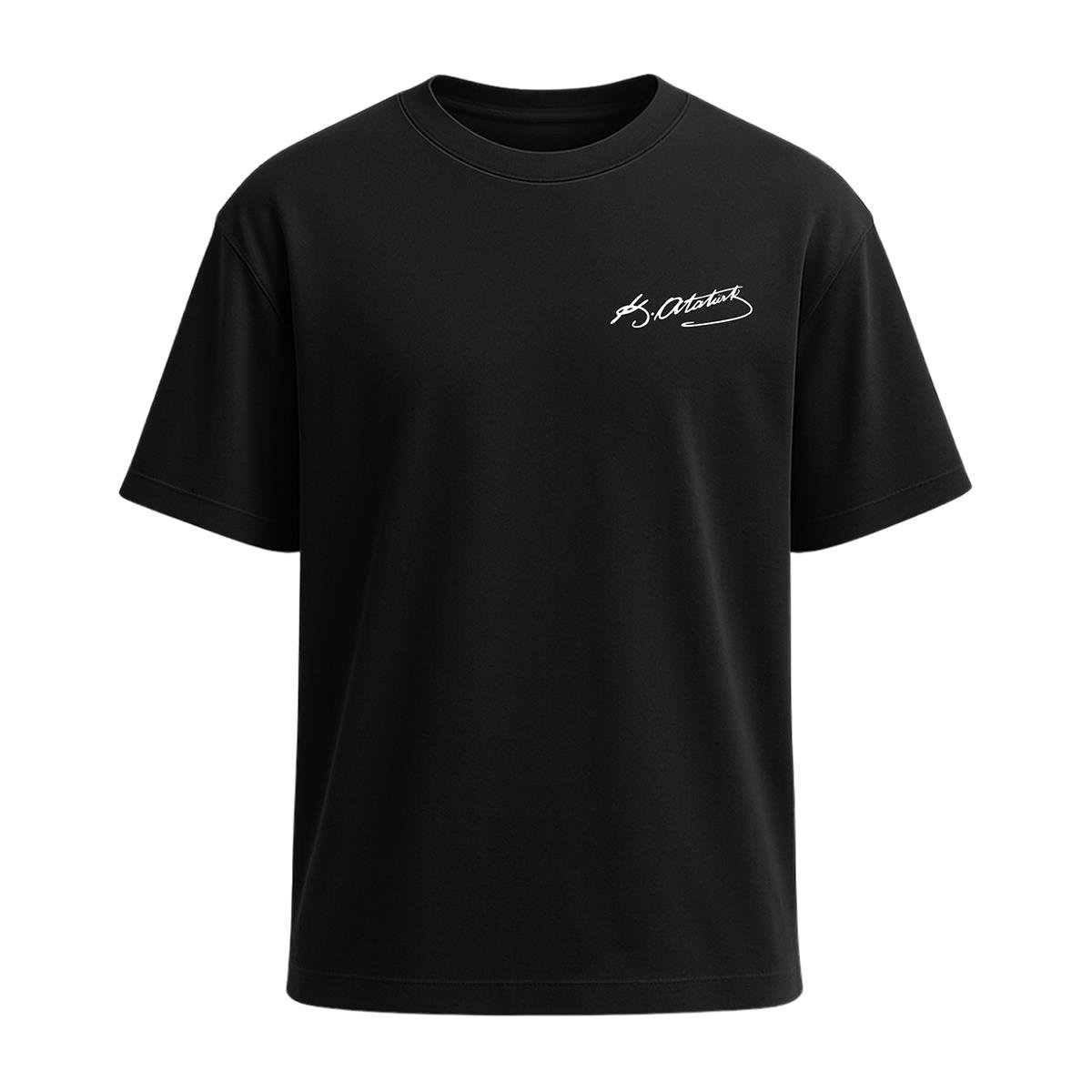 Mini Atatürk İmza Baskılı Tişört Siyah