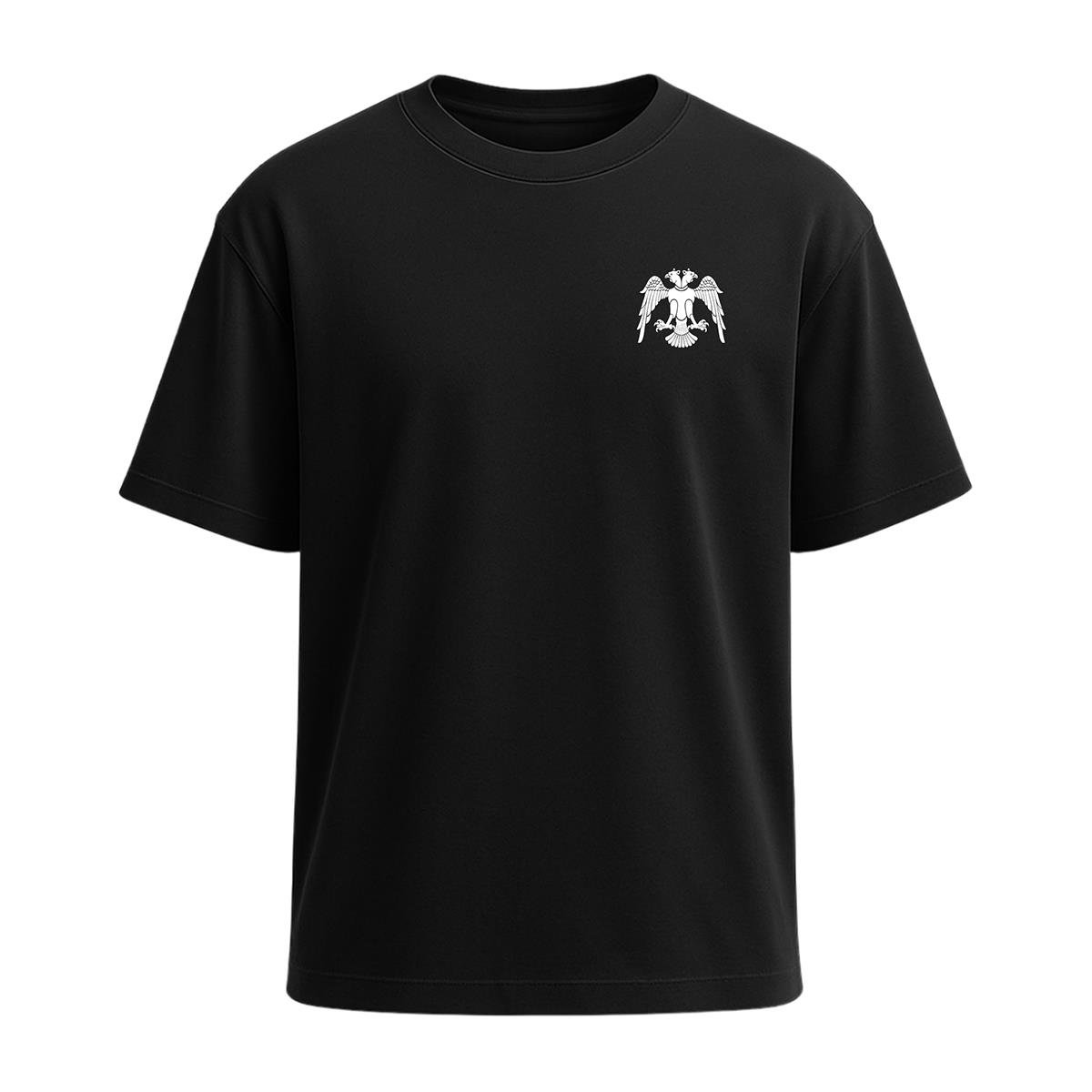 Mini Çift Başlı Kartal Baskılı Tişört Siyah