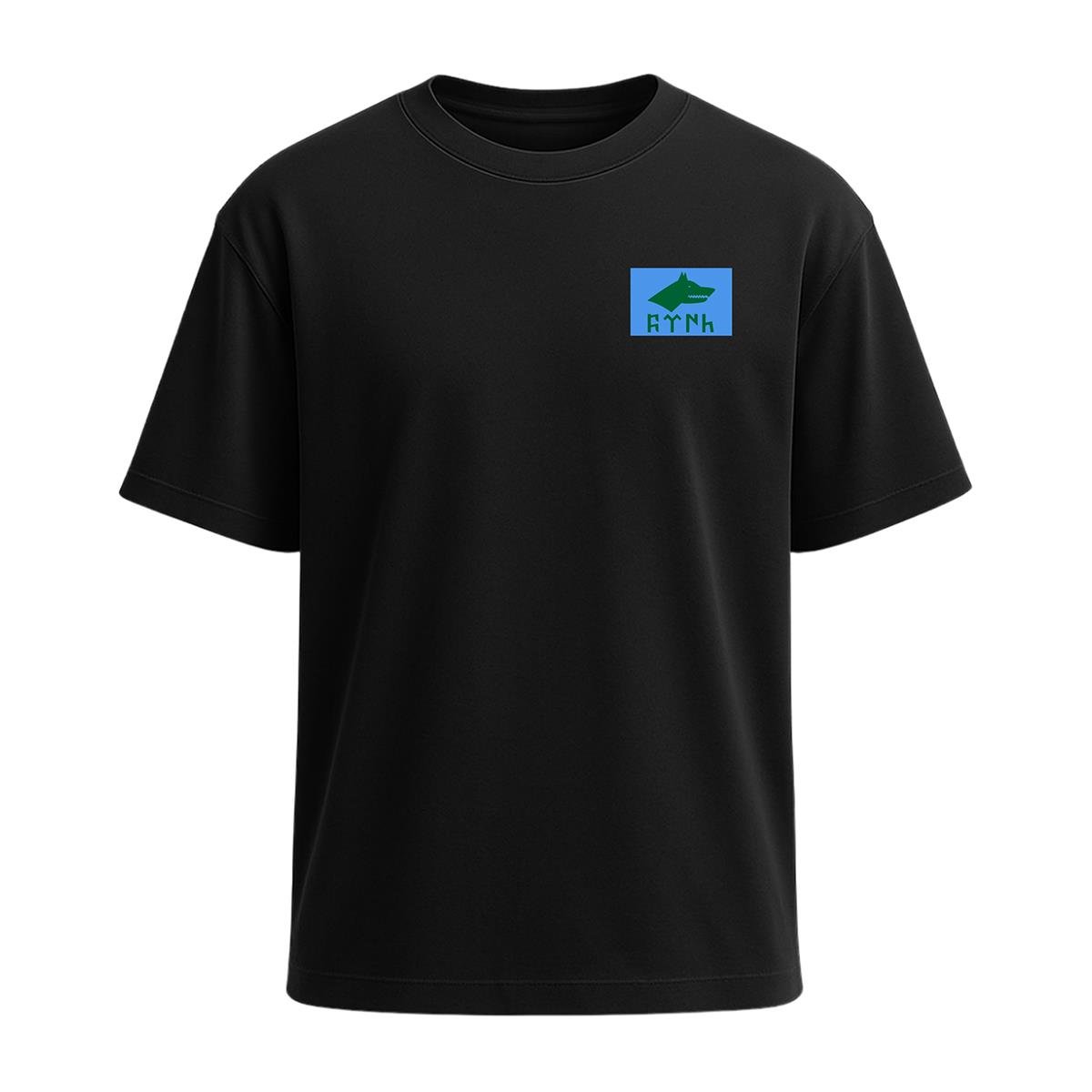 Mini Göktürk Bayrağı Baskılı Tişört Siyah