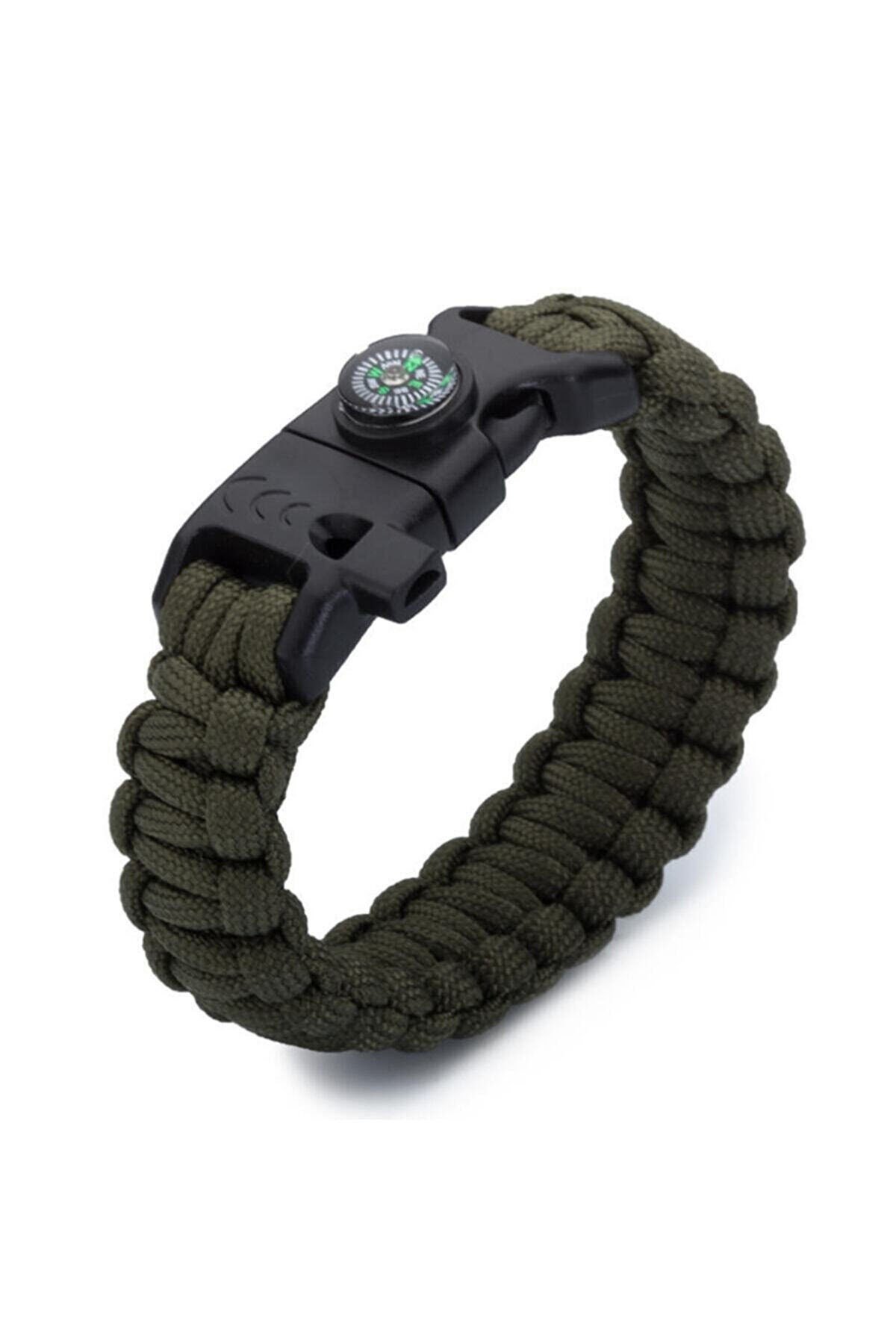 Paracord Bileklik -Pusula-Ateş Başlatıcı-Düdük-Yeşil