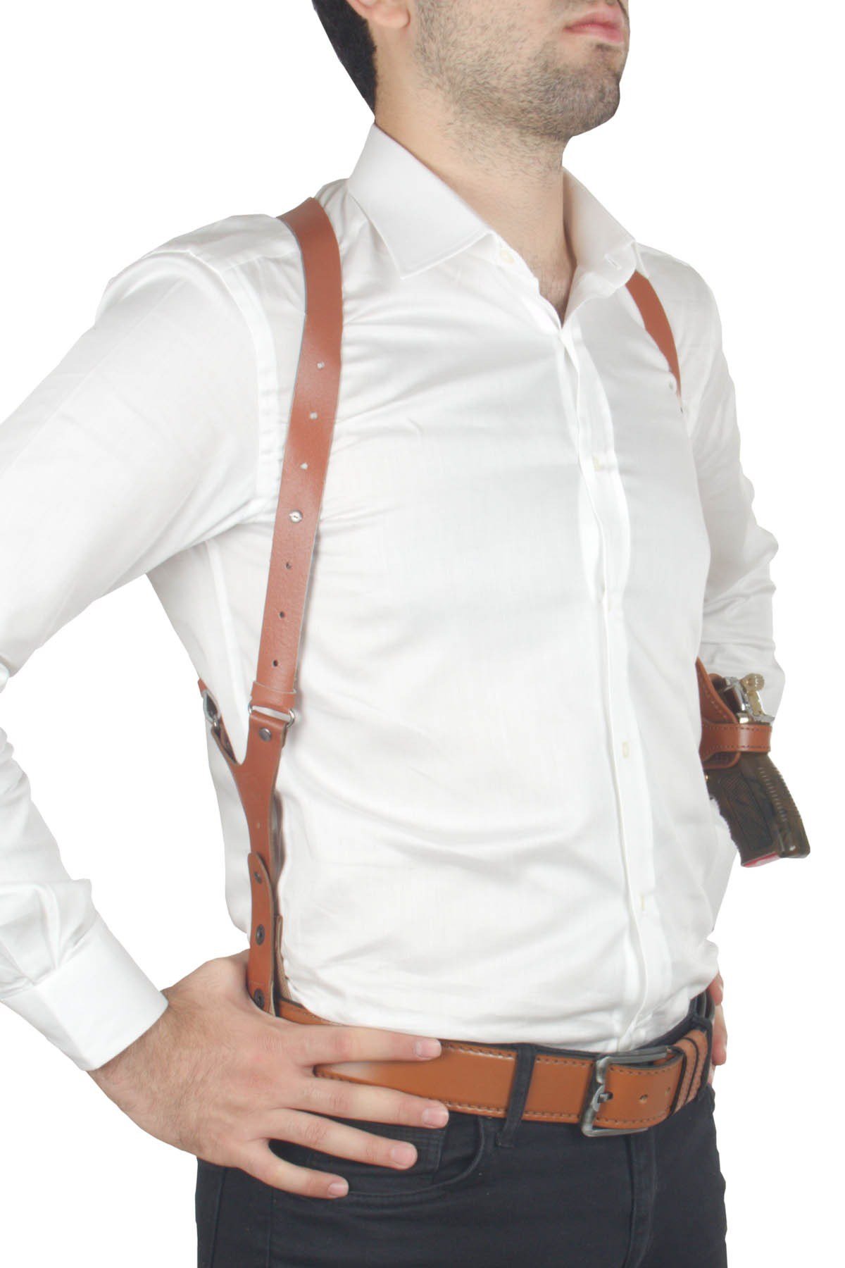 Profesyonel Deri Koltuk altı Silah Kılıfı Taba-Universal