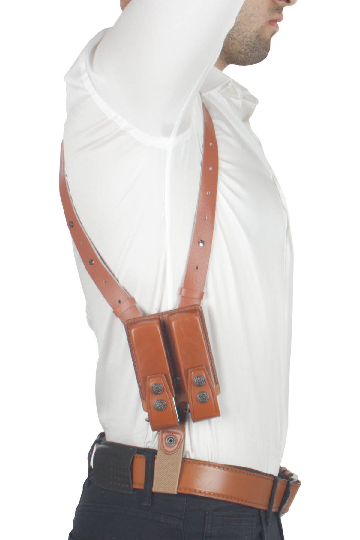 Profesyonel Deri Koltukaltı Silah Kılıfı (Tüm Tabancalar İçin) Çift Şarjörlü Taba