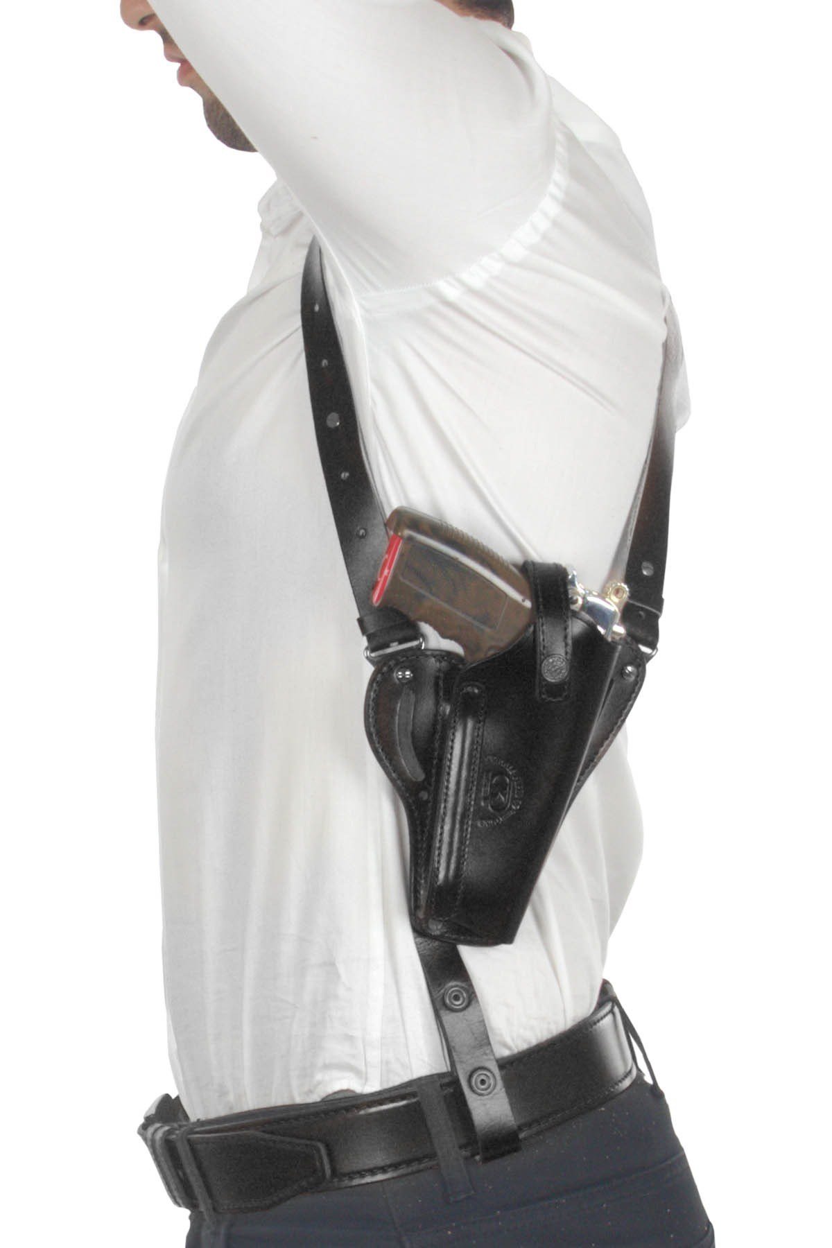 Profesyonel Deri Koltukaltı Silah Kılıfı (Tüm Tabancalar İçin) Çift Şarjörlü Siyah