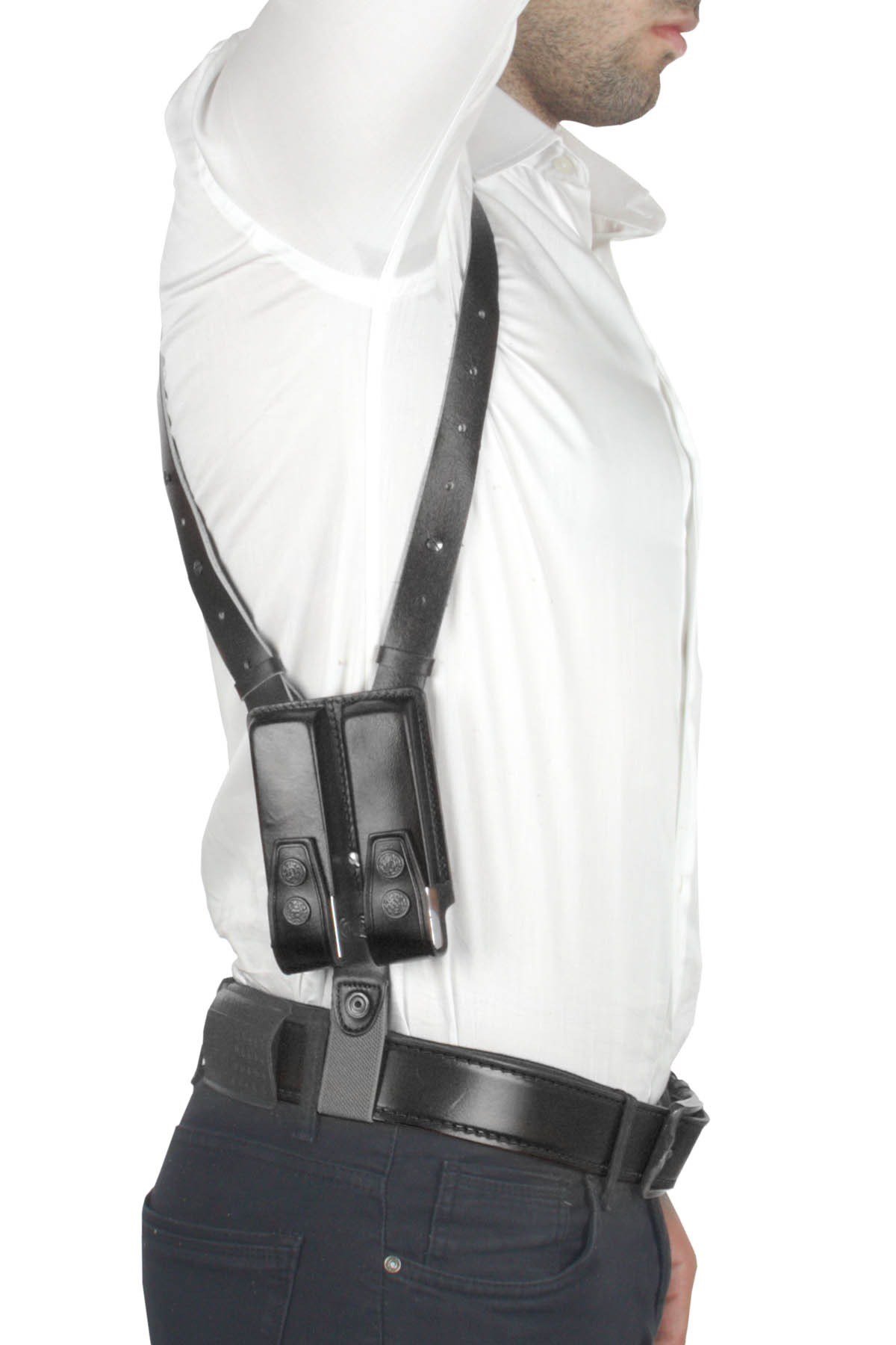 Profesyonel Deri Koltukaltı Silah Kılıfı (Tüm Tabancalar İçin) Çift Şarjörlü Siyah