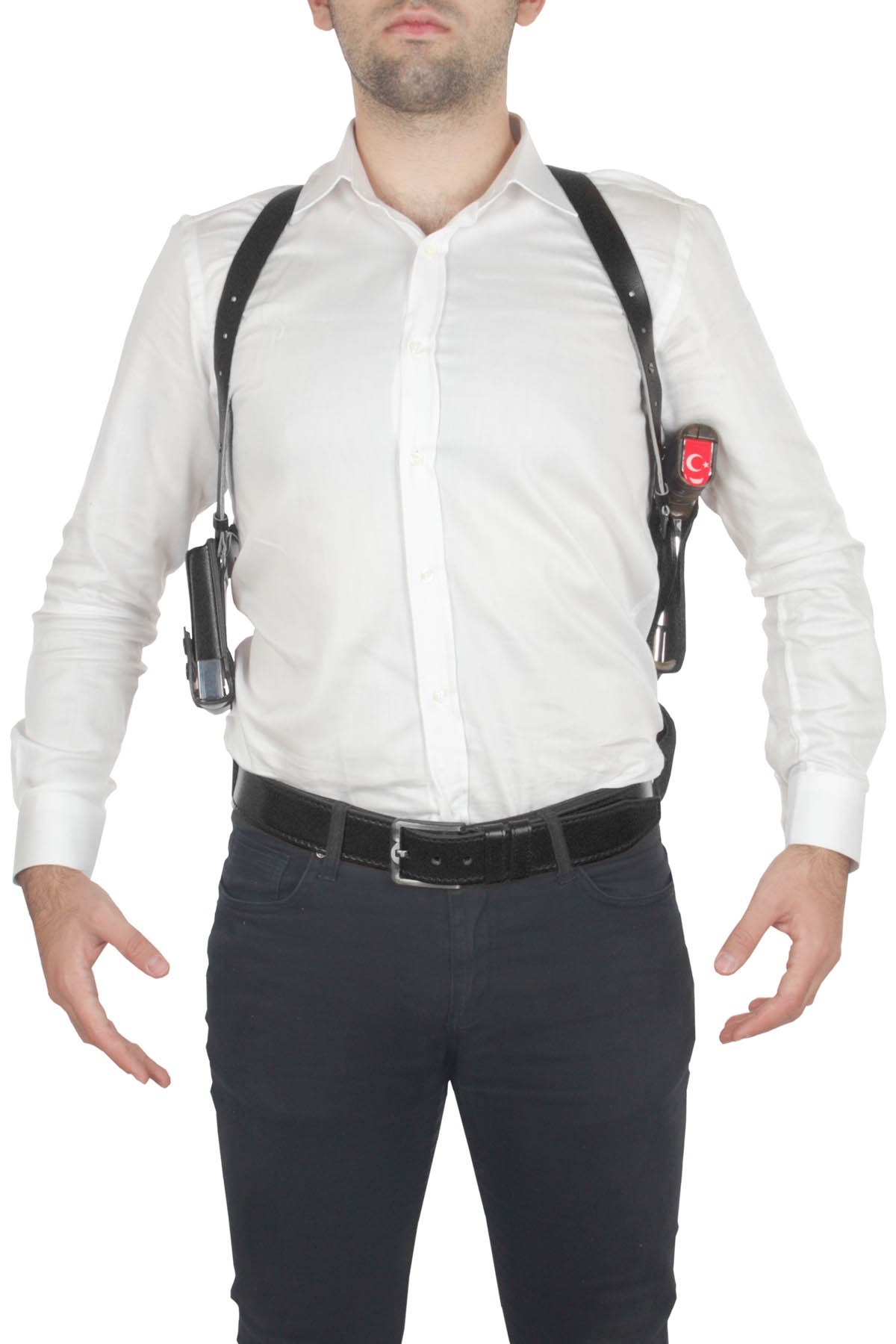 Profesyonel Deri Koltukaltı Silah Kılıfı (Tüm Tabancalar İçin) Çift Şarjörlü Siyah