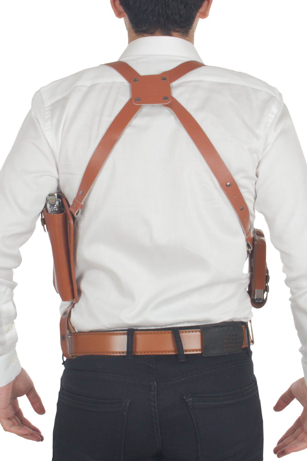 Profesyonel Deri Koltukaltı Silah Kılıfı (Tüm Tabancalar İçin) Çift Şarjörlü Taba