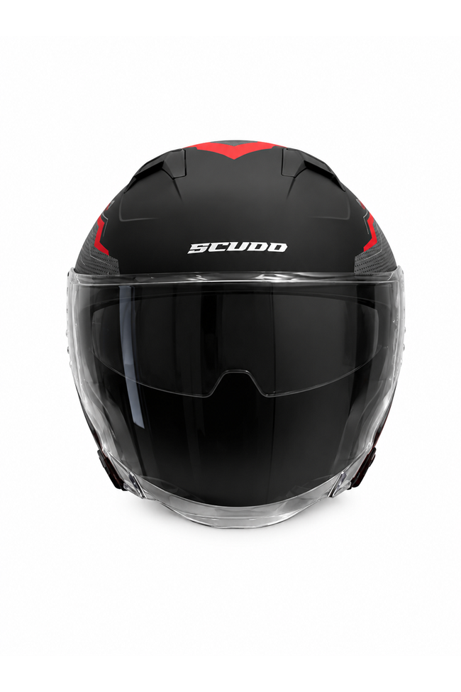 Scudo O1 Open Face Çene Açık Güneş Vizörlü Motosiklet Kaskı Ece 22.06 Sertifikalı Kırmızı/Mat Siyah