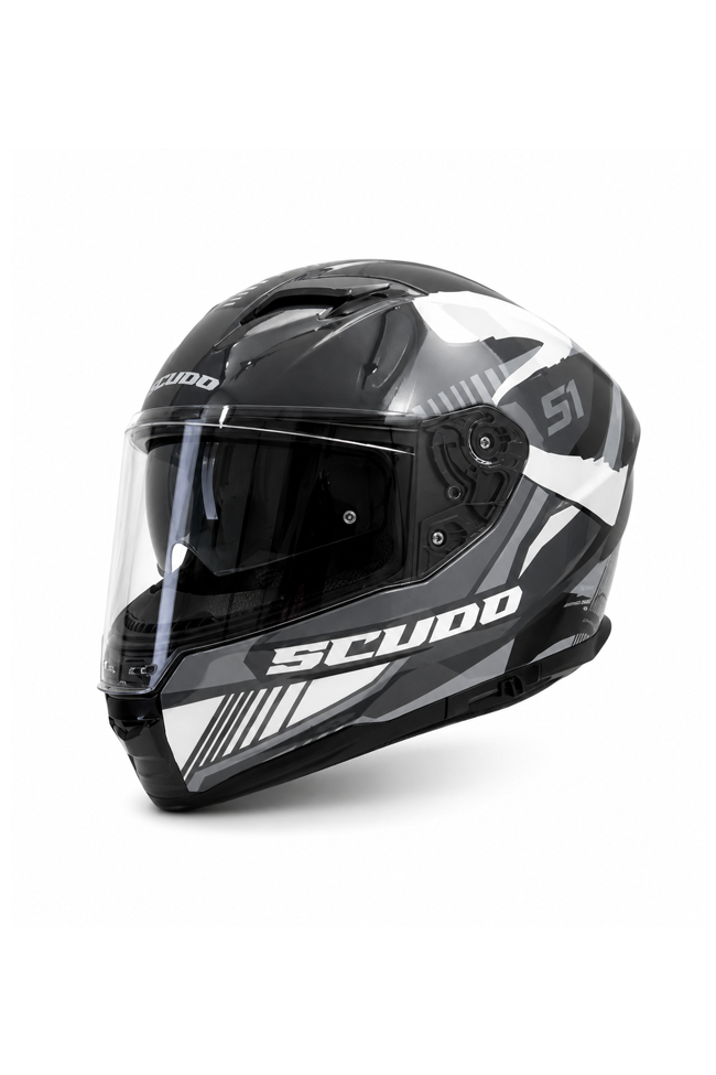 Scudo S1 Full Face Kapalı Güneş Vizörlü Motosiklet Kaskı Ece 22.06 Sertifikalı Gri/Siyah
