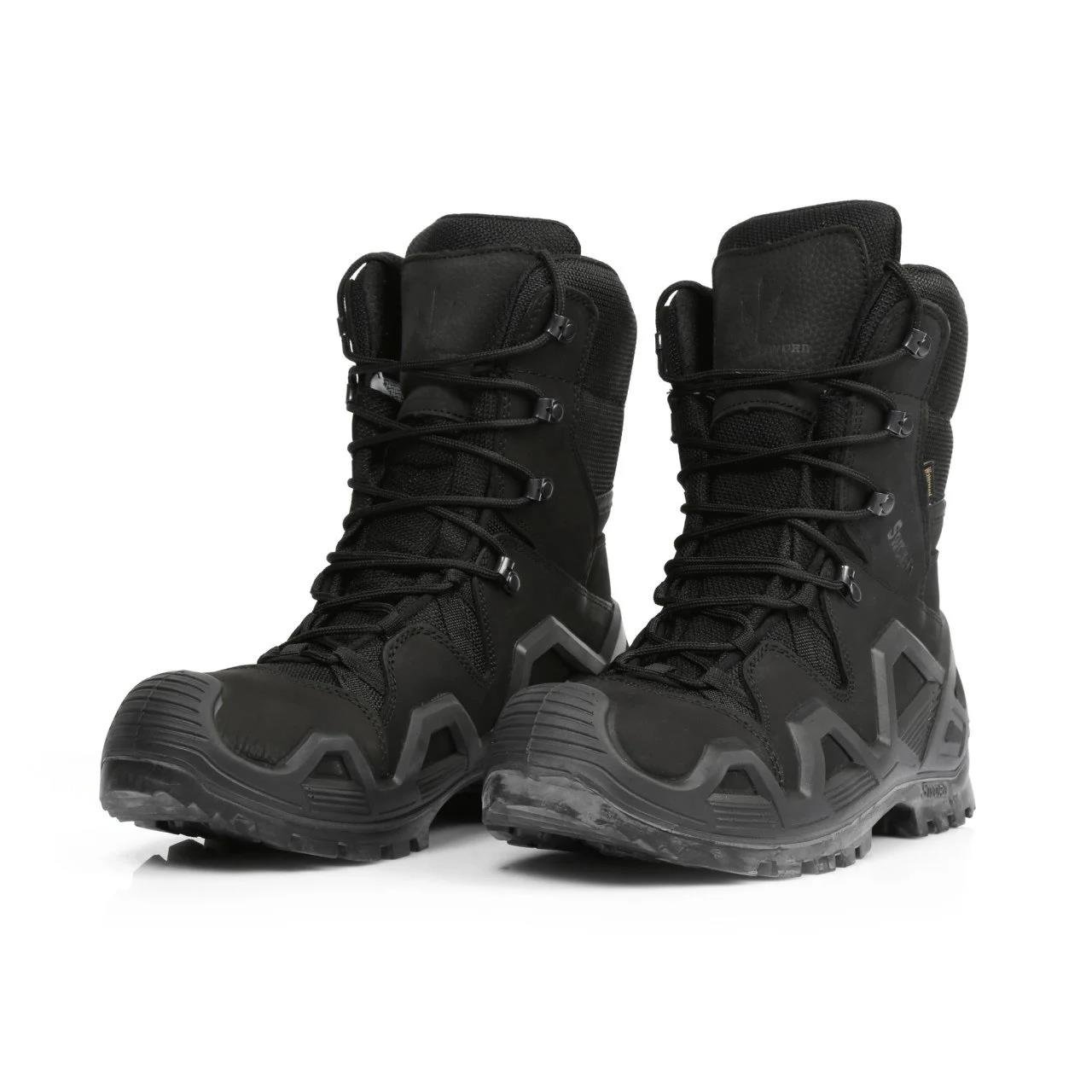 Single Sword Waterproof Nubuk Deri Siyah Renk Askeri Bot 