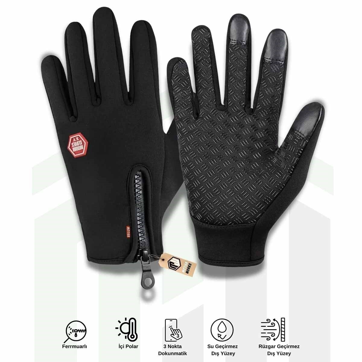 Softshell Motosiklet Eldiveni Kışlık Rüzgar Geçirmez Dokunmatik Kaymaz Siyah