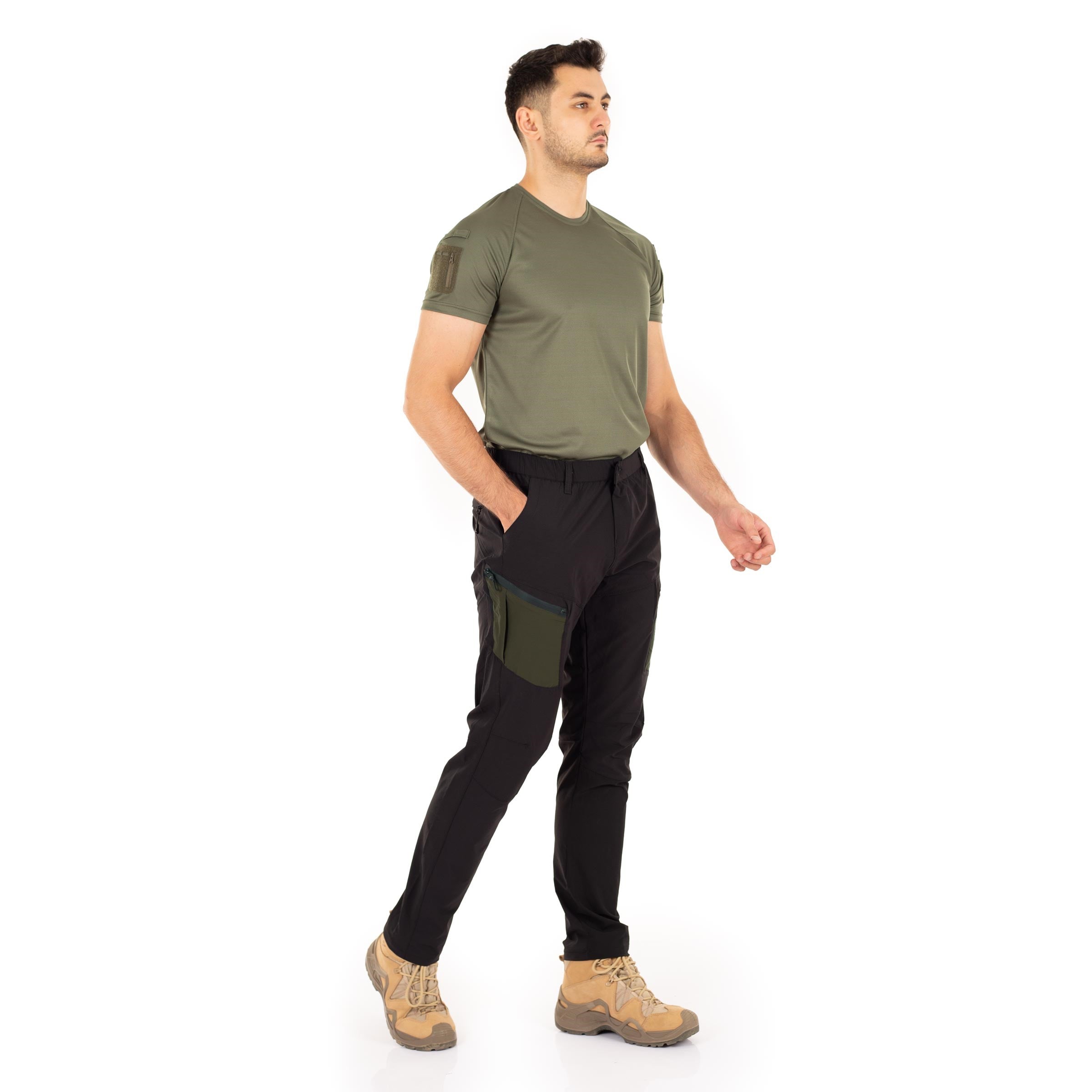 Trail Flex Taktik Pantolon Likralı Esnek Fermuar Cepli Siyah-Haki
