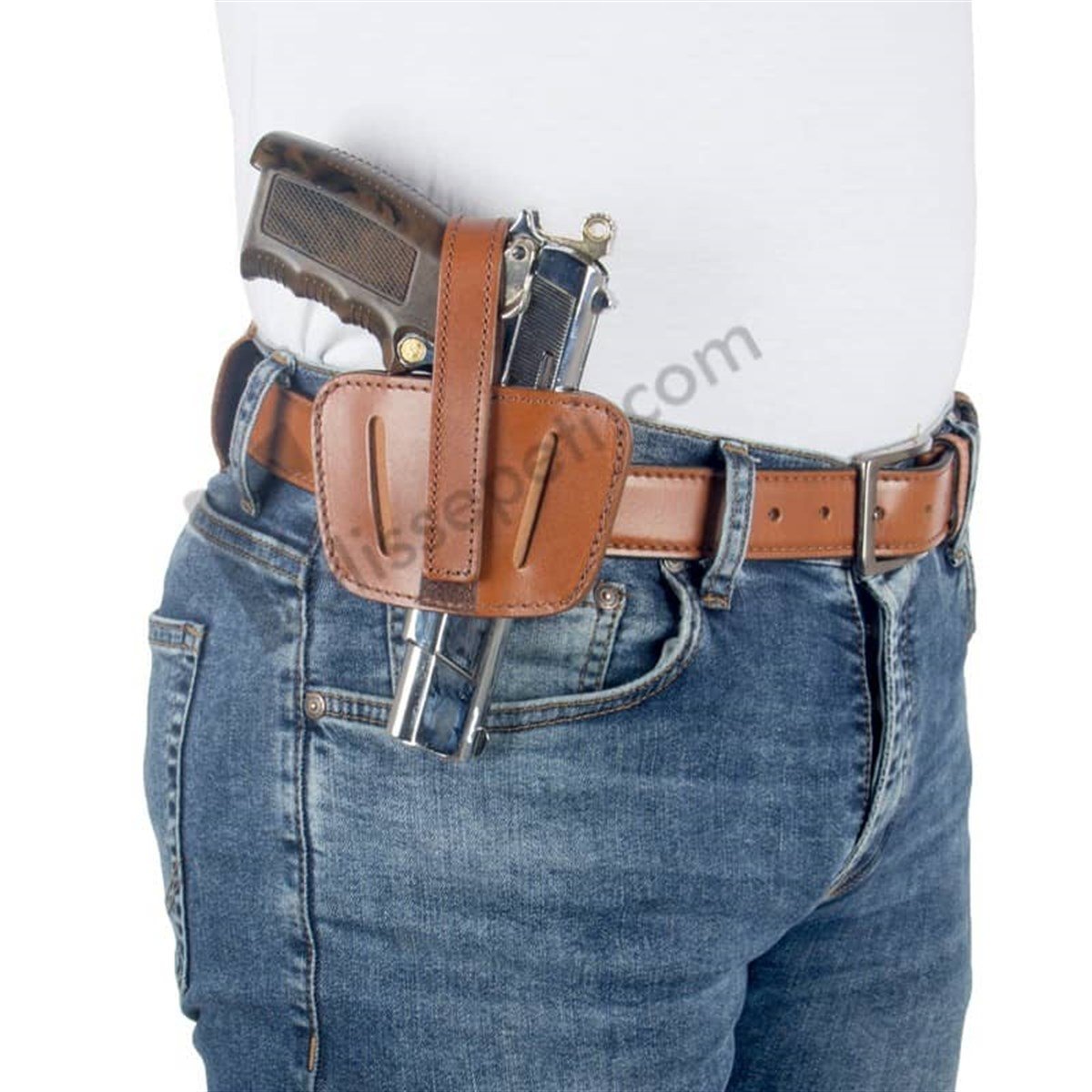 Universal Emniyet Atkılı Kase Deri Silah Kılıfı Kahverengi