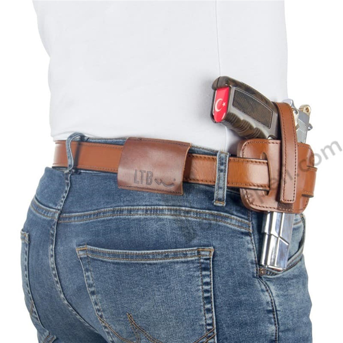 Universal Emniyet Atkılı Kase Deri Silah Kılıfı Kahverengi