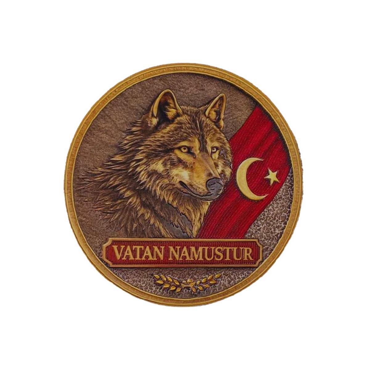 Vatan Namustur Kurt Simgeli ve Türk Bayraklı Patch 3D