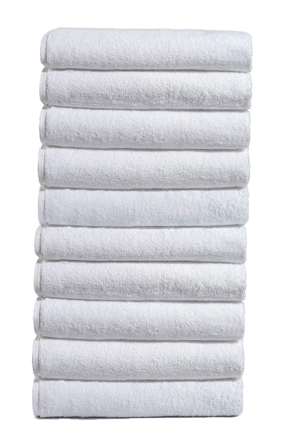 10 lu El Yüz Otel Havlusu 50x90 Cm Beyaz 20/2 Ring 250 Gr