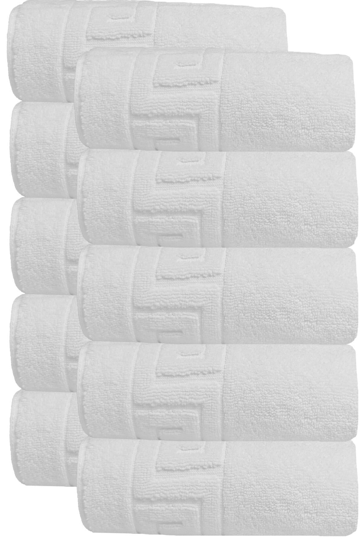 10 lu Otel Ayak Havlusu Bukle Ayak İzli 50x70 Cm Beyaz 20/2 Ring 250 Gr