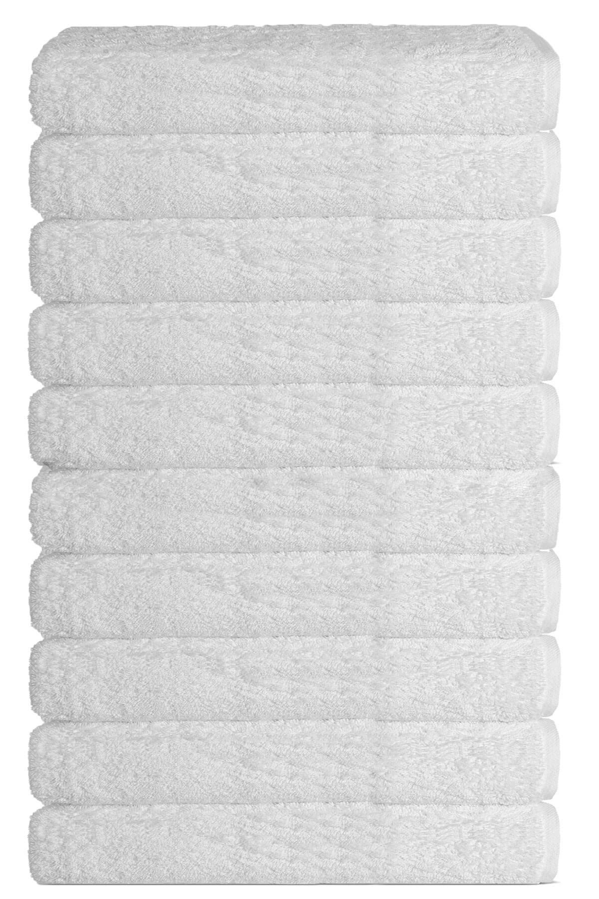 10 lu Otel Banyo Havlusu %100 Pamuklu 70X150 Cm Beyaz 16/1 Aksoft 480 Gr