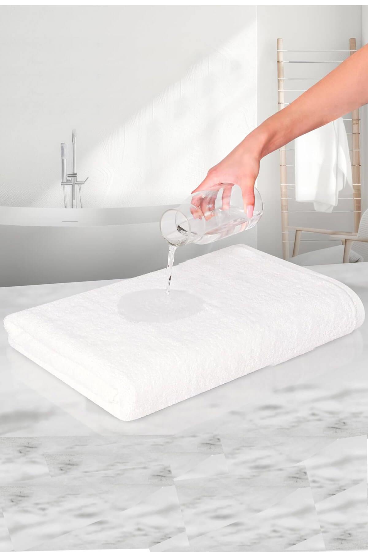 10 lu Otel Banyo Havlusu %100 Pamuklu 70X150 Cm Beyaz 16/1 Aksoft 480 Gr