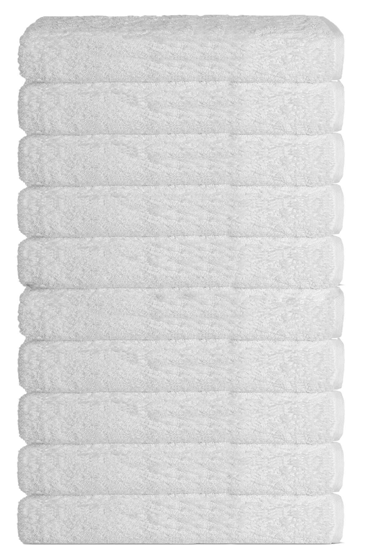 10 lu Otel Banyo Havlusu %100 Pamuklu 90X150 Cm Beyaz 16/1 Aksoft 610 Gr