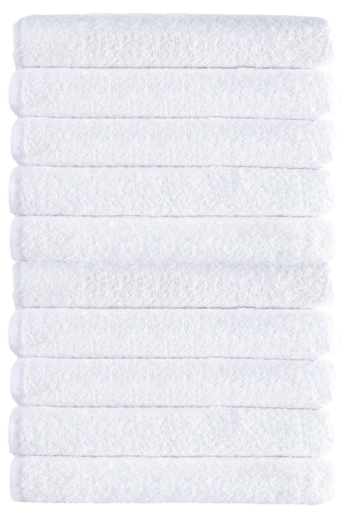 10 lu Otel Banyo Havlusu Pamuklu 90X150 Cm Beyaz 16/1 Avs 580 Gr