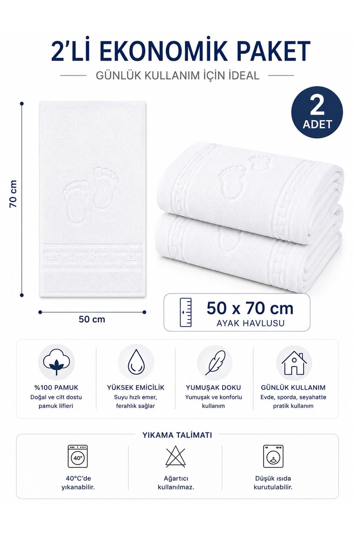 2 li Ayak İzli Banyo %100 Pamuklu Ayak Havlusu 50x70 Cm
