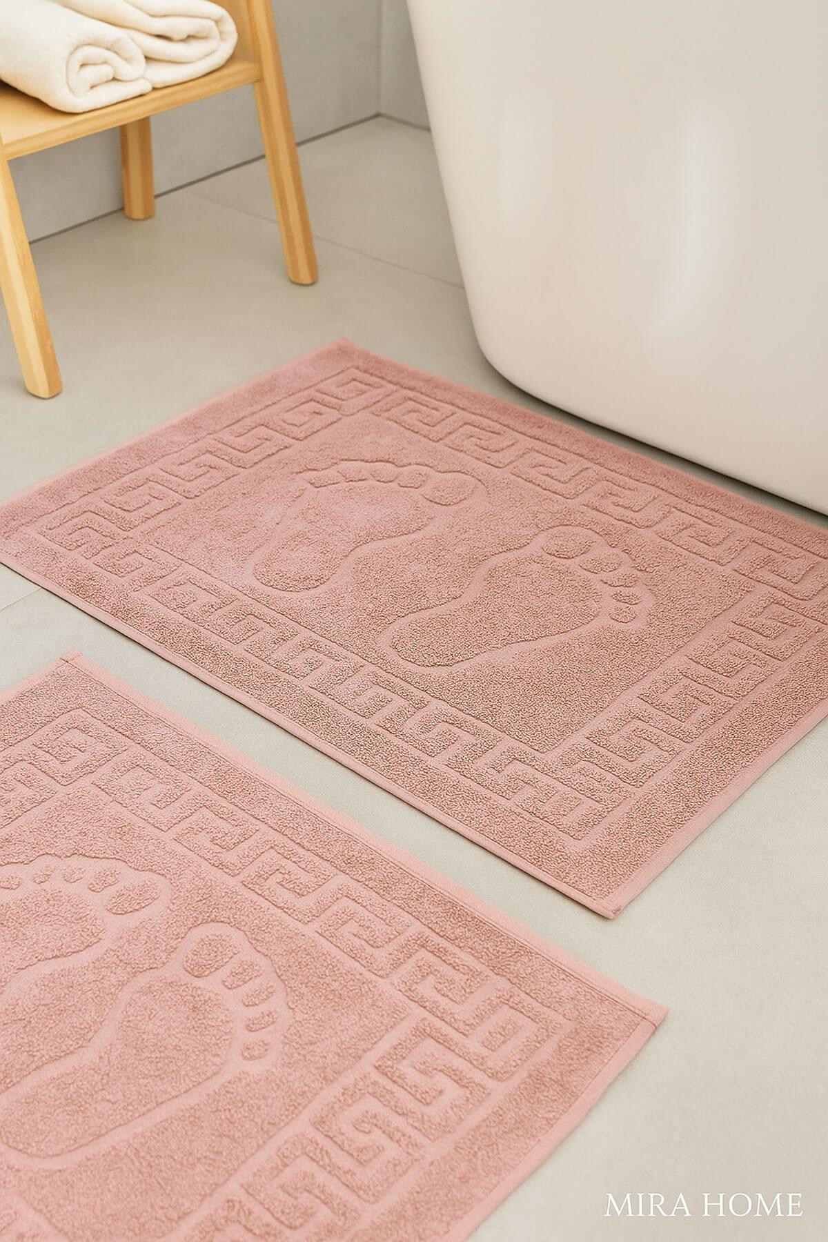 2 li Ayak İzli Banyo Ayak Havlusu %100 Pamuklu Renkli 50X70 Cm Menom