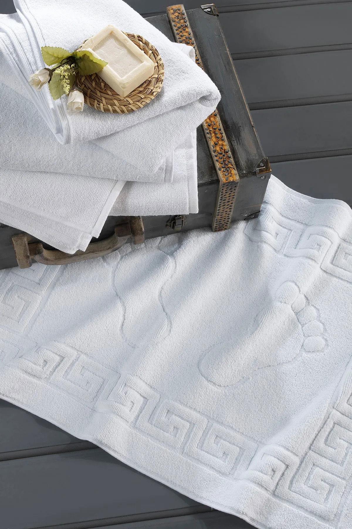 2 li Ayak İzli Banyo Paspas 100 Pamuklu Ayak Havlusu 50x70 Cm