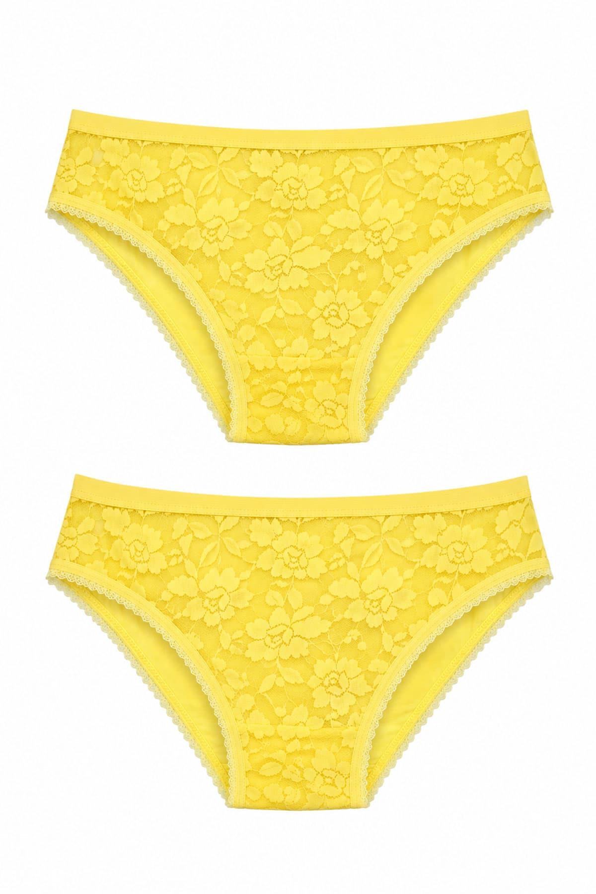 2'li Kadın Önü Dantel Bikini Külot Seti (Arkası Düz ve İnce Lastikli)