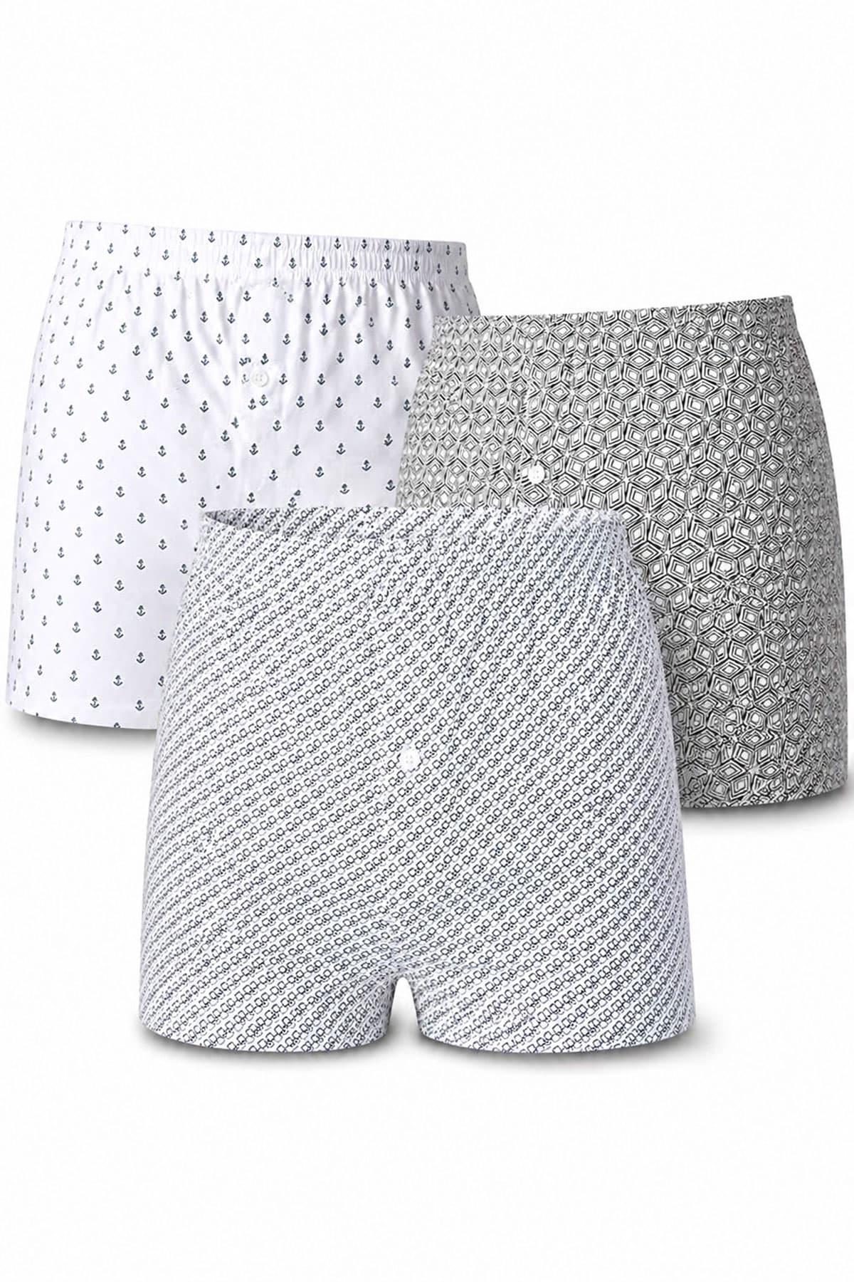 3'lü Erkek Extra Battal Desenli Pamuklu Boxer (S - 7XL Geniş Beden)