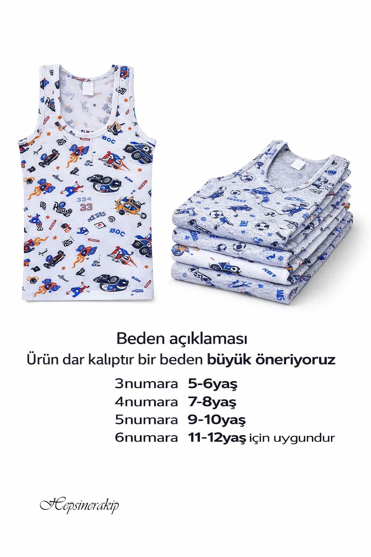 5li Erkek Çocuk Renkli Desenli Atlet %100 Pamuklu Neşeli