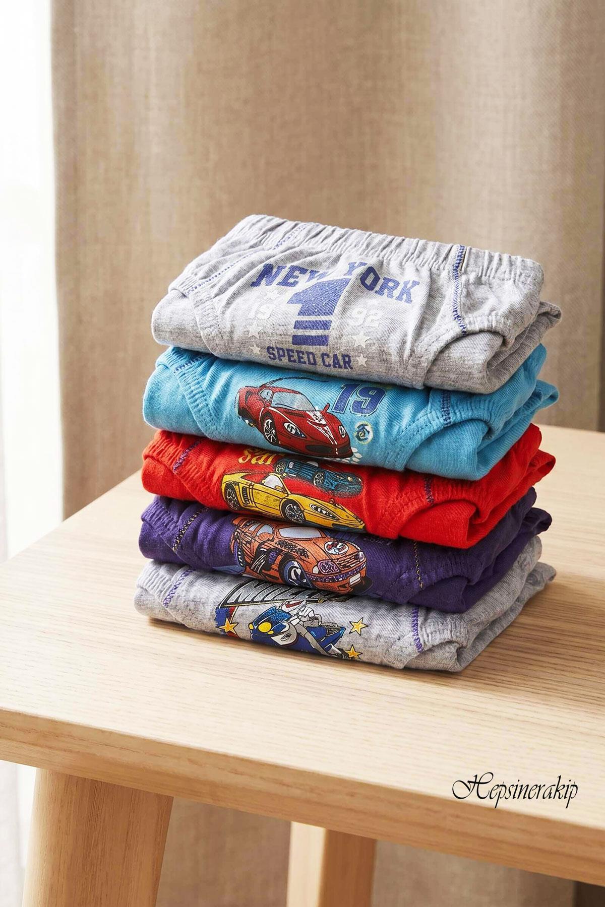 5li Erkek Çocuk Slip Renkli Pamuklu Baskılı Külot KZ
