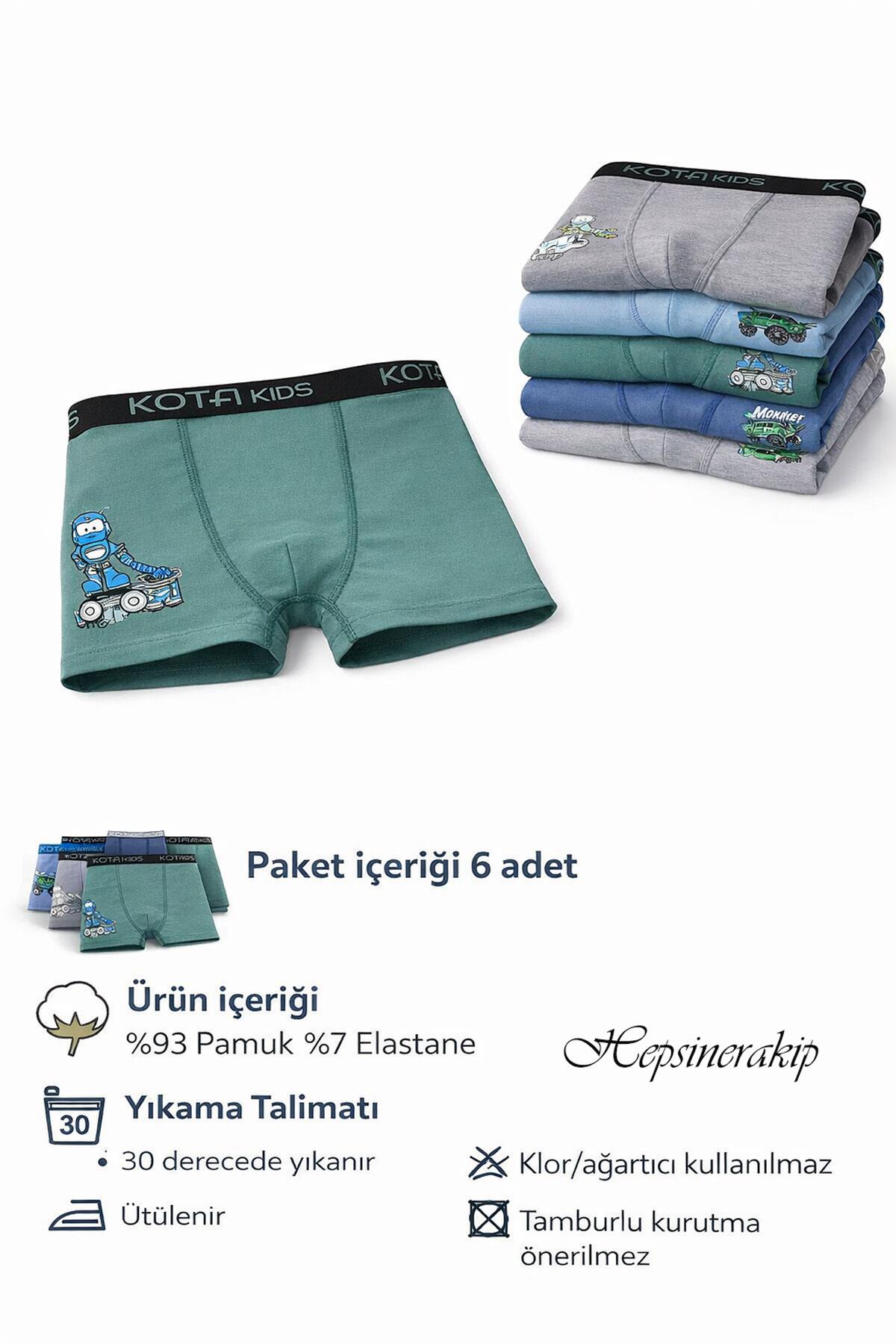 6lı Erkek Çocuk Renkli  Baskılı Boxer Külot 1005