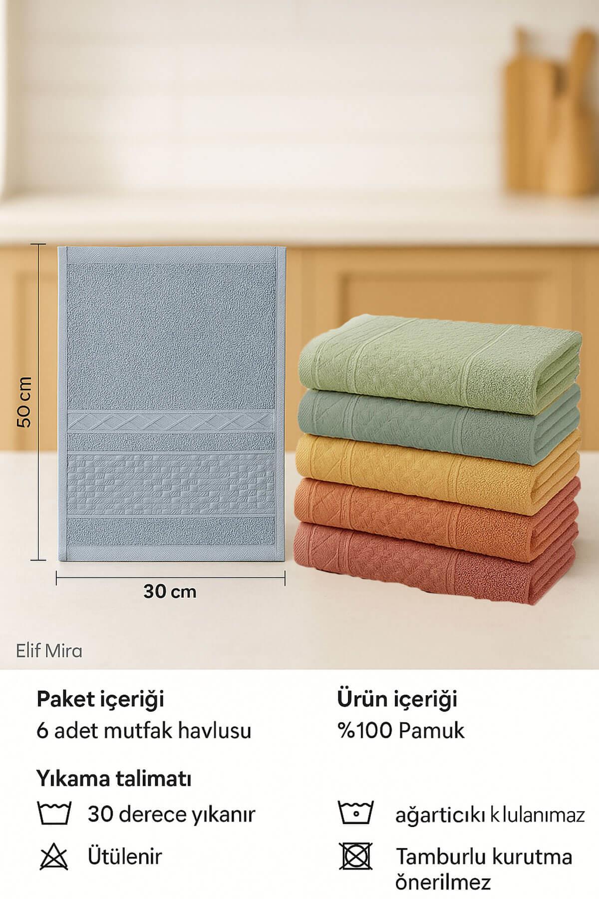 6'lı Mutfak Havlusu Seti 30x50 cm %100 Pamuklu Fatma