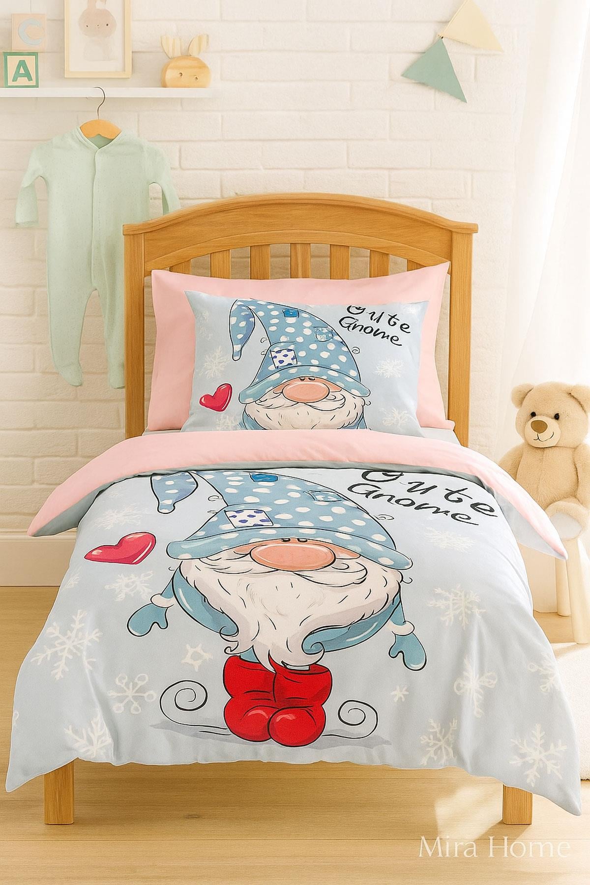 Dijital Baskılı 3d Pamuklu Yenidoğan Bebek Nevresim Takımı Cute Gnome Pink