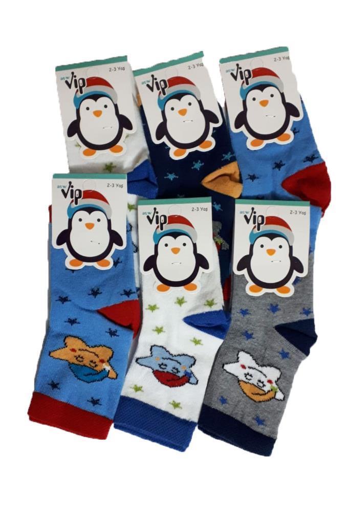 Erkek Bebek/Çocuk Çorabı 6 lı Paket Renkli Desenli Pamuklu