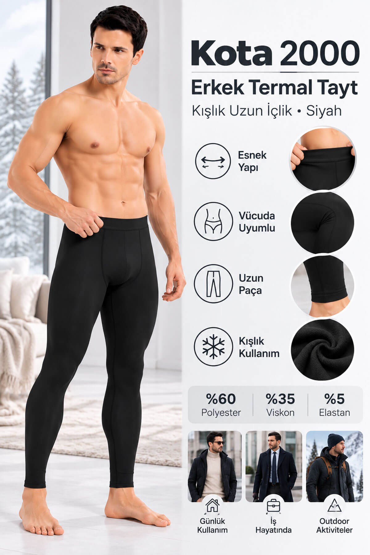 Kota Erkek Termal Tayt Kışlık İçlik Siyah 2000